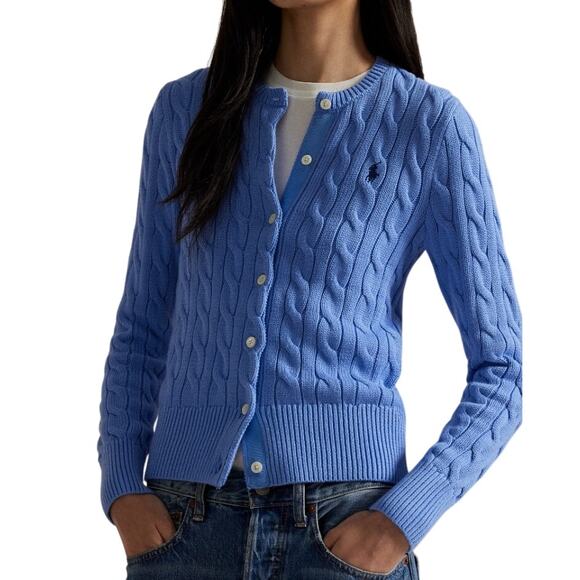 Polo Ralph Lauren Women Cable-Knit Cotton Crewneck Classic Cardigan Size XS - Picture 2 of 7